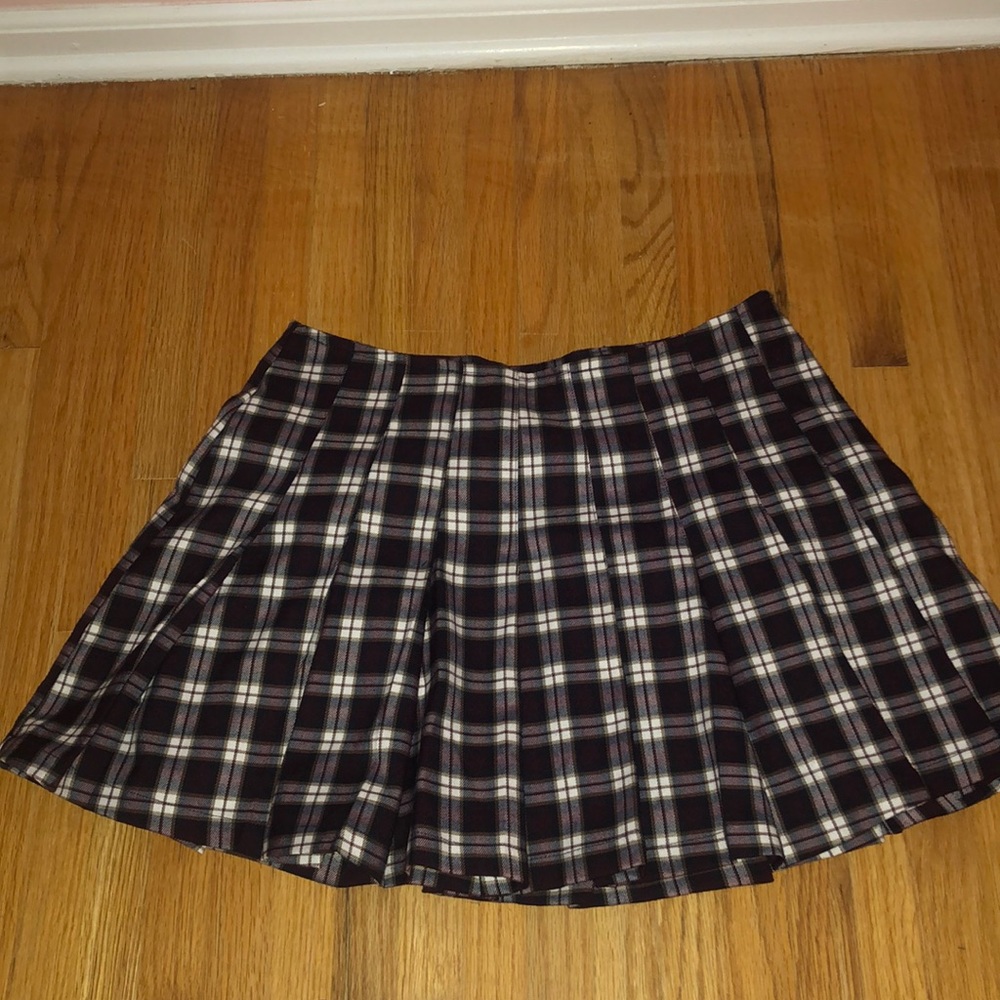 Maroon plaid school girl skirt
